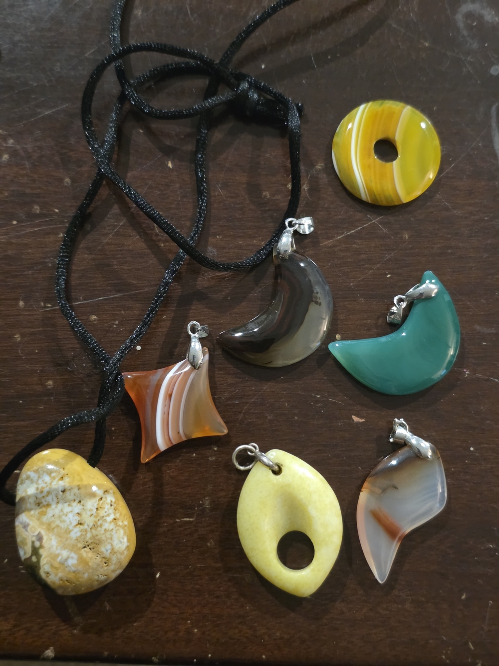 Womens Mixed Gemstone Pendant Necklace - Green, Yellow, Brown Options